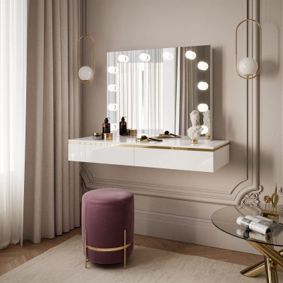 Toaletka kosmetyczna AURORA ELITE wisząca z lustrem biały połysk Toaletka kosmetyczna AURORA ELITE wisząca z lustrem biały połysk