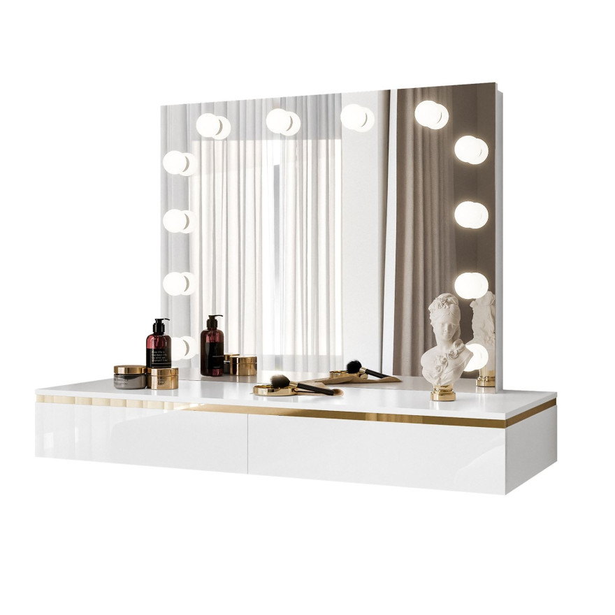 Toaletka kosmetyczna AURORA ELITE wisząca z lustrem biały połysk Toaletka kosmetyczna AURORA ELITE wisząca z lustrem biały połysk