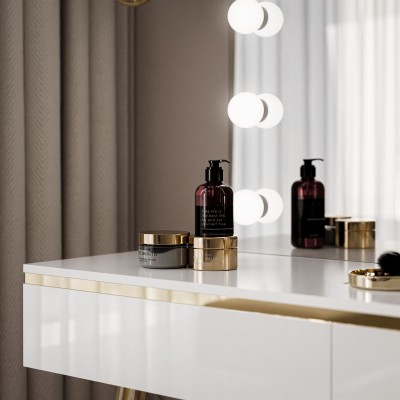 Toaletka kosmetyczna AURORA-S ELITE z lustrem biały połysk