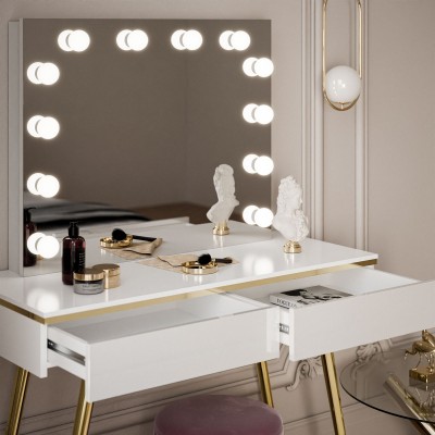 Toaletka kosmetyczna AURORA-S ELITE z lustrem biały połysk