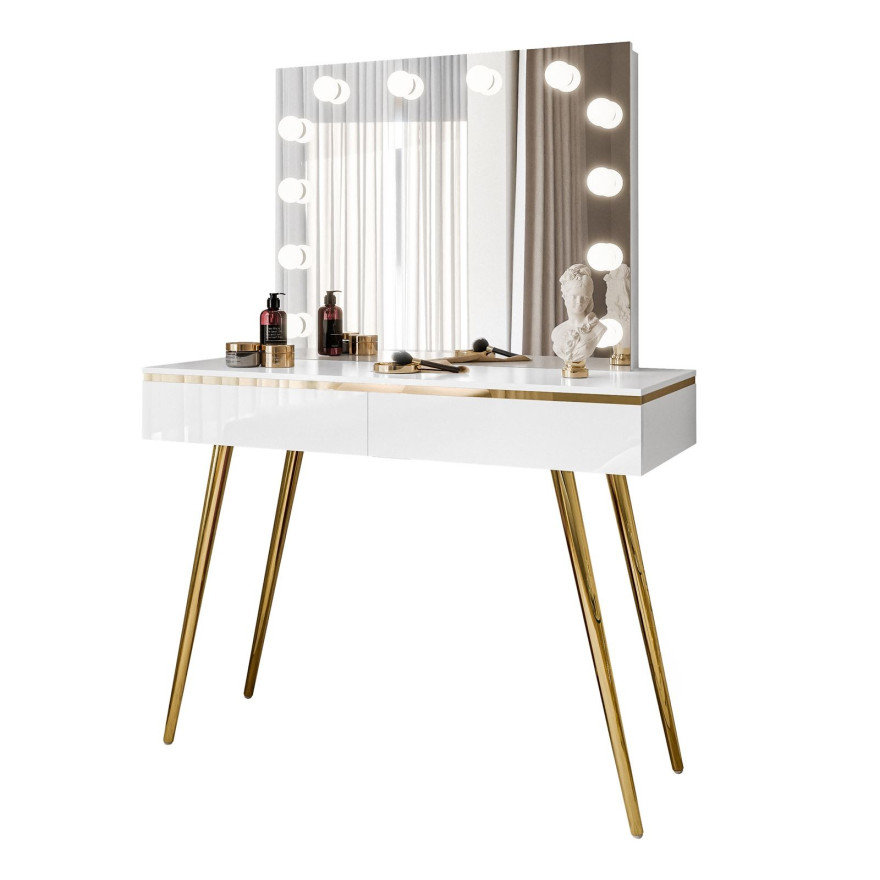 Toaletka kosmetyczna AURORA-S ELITE z lustrem biały połysk