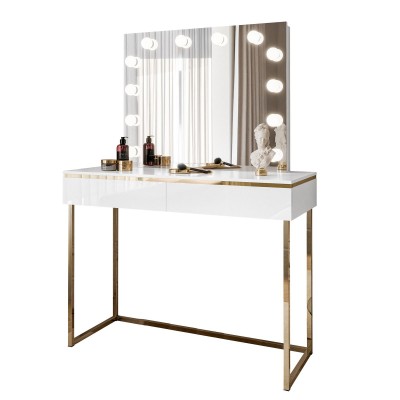 Toaletka kosmetyczna AURORA GOLD ELITE z lustrem biały połysk Toaletka kosmetyczna AURORA GOLD ELITE z lustrem biały połysk