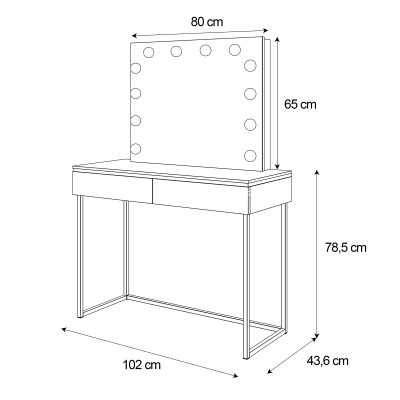 Toaletka kosmetyczna AURORA GOLD ELITE z lustrem biały połysk Toaletka kosmetyczna AURORA GOLD ELITE z lustrem biały połysk
