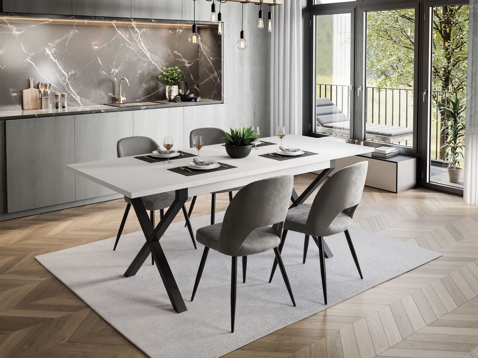 Zestaw mebli X ART - O z 4 krzesłami biały mat