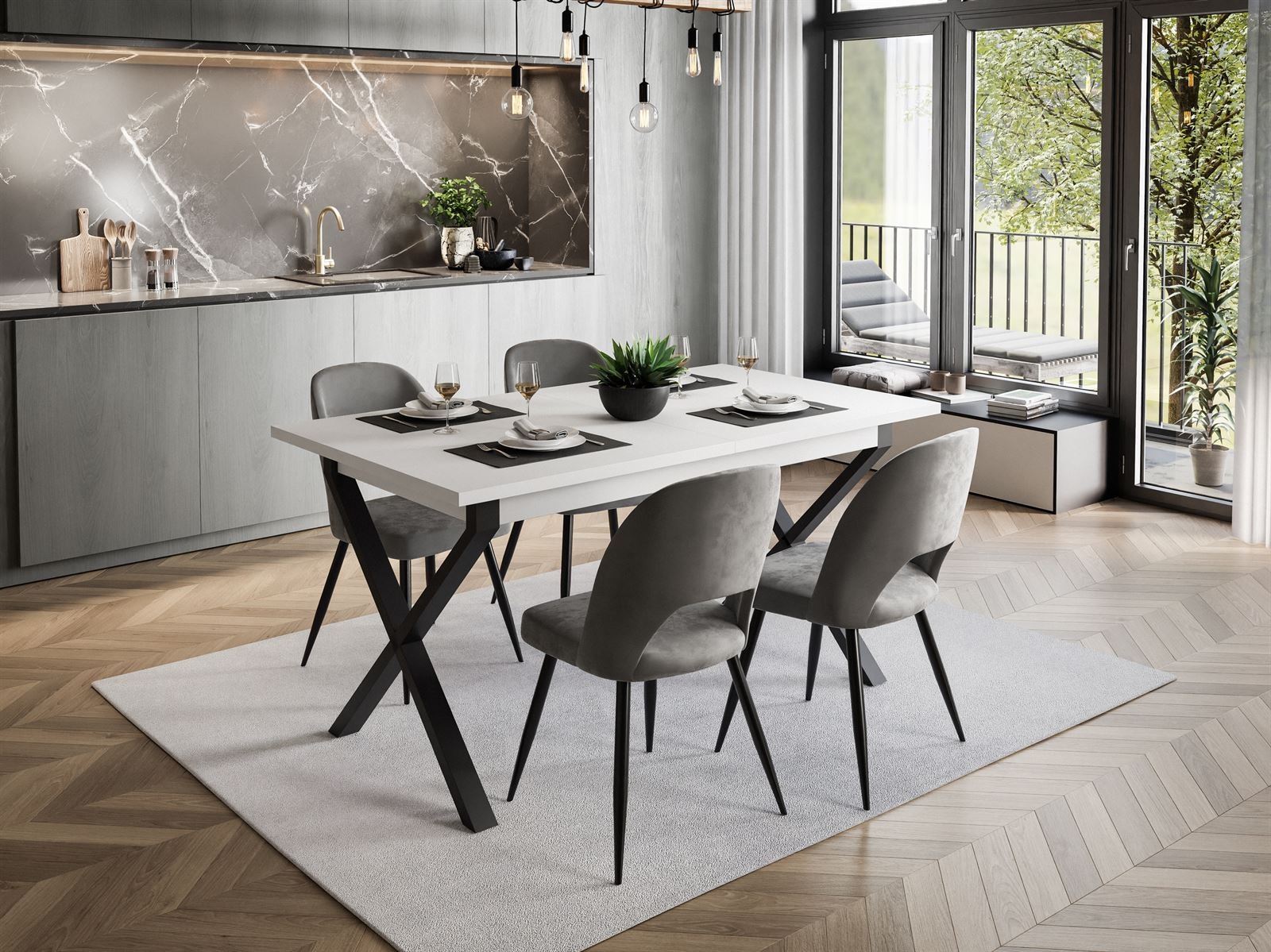 Zestaw mebli X ART - O z 4 krzesłami biały mat