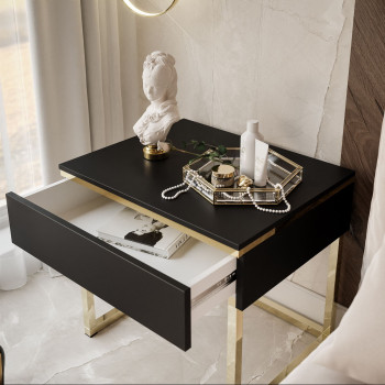 Stolik nocny AURORA na złotym stelażu czarny mat