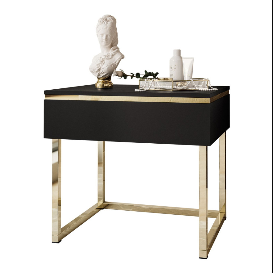 Stolik nocny AURORA na złotym stelażu czarny mat