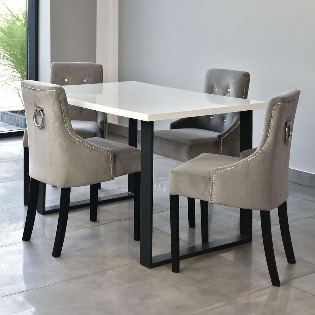 Zestaw mebli KARO biały stół nierozkładany 125 cm z 4 krzesłami
