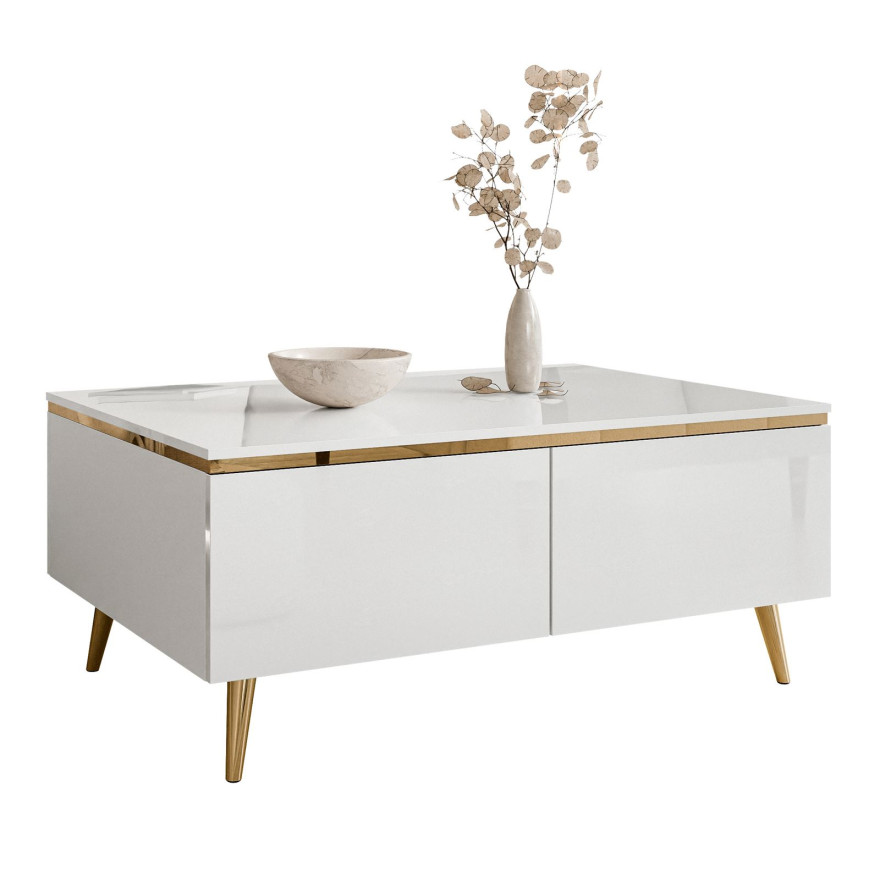 Ława AURORA BIAŁY POŁYSK ze schowkiem