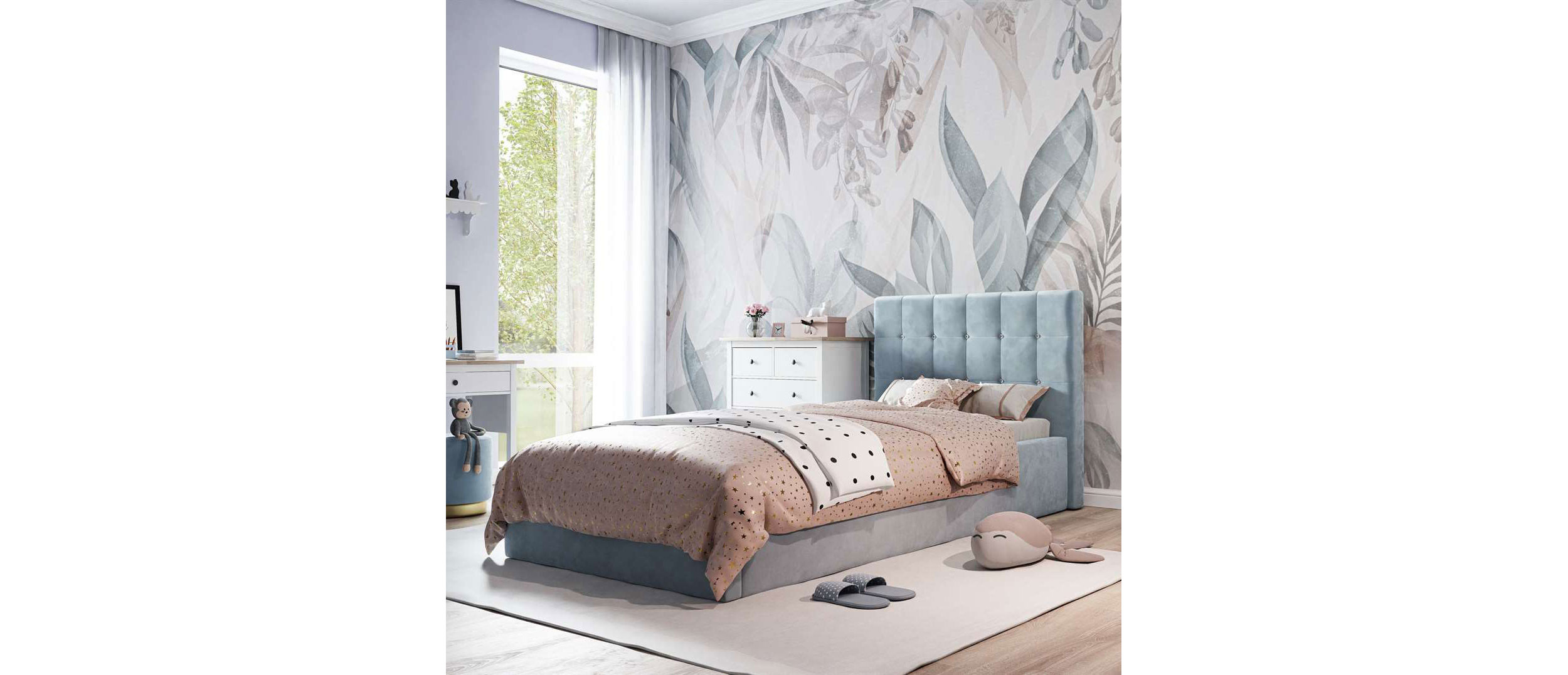 Łóżko tapicerowane pojedyncze LILI II 90/120x200 cm z kryształkami