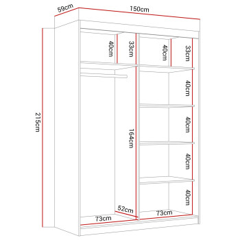 Szafa przesuwna CAMARO II PLUS KASZMIR z lustrem 150 cm
