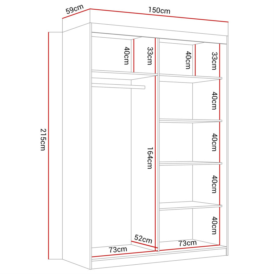 Szafa przesuwna CAMARO II PLUS KASZMIR z lustrem 150 cm